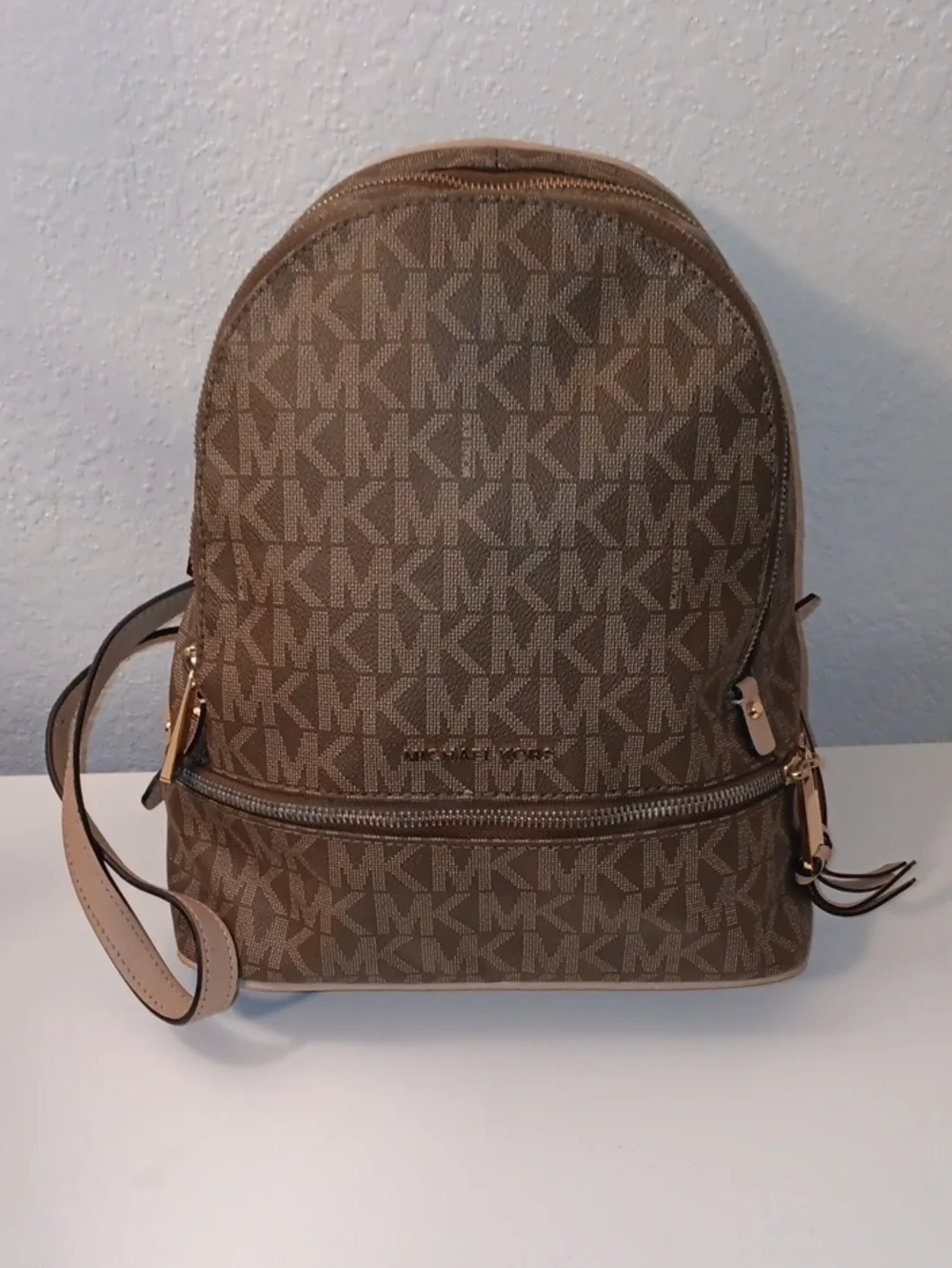 Michael Kors Brown Logo Mid Mini Backpack with Gold Hardware